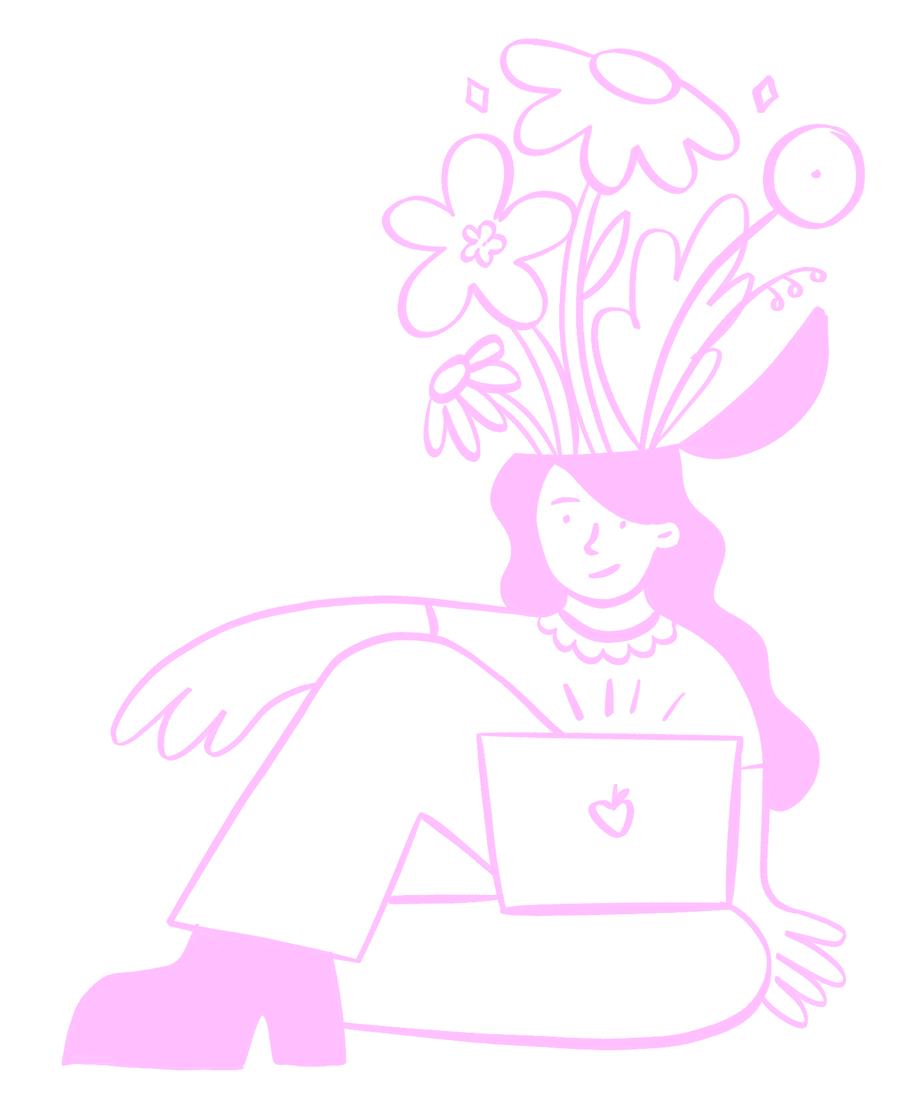 Illustration of Sharon working at a laptop